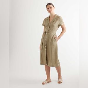 Quince - 100% European Linen Button Front Dress Tan